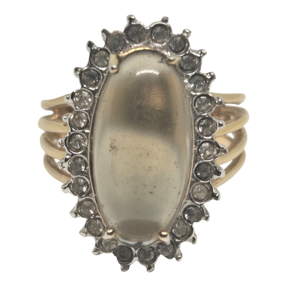 Vintage 14KT GE ESPO 14K Gold Electroplated Smoky Quartz Halo Women's Ring